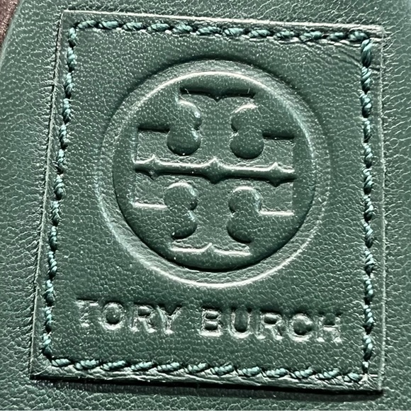 Tory Burch Edina Green Leather Colorblock Slingback Soho Lux Sandals Women’s 8.5 - Picture 15 of 16
